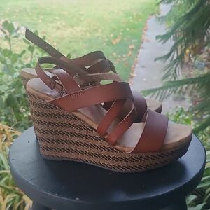 Jellypop Brown Leather Strappy Wedges